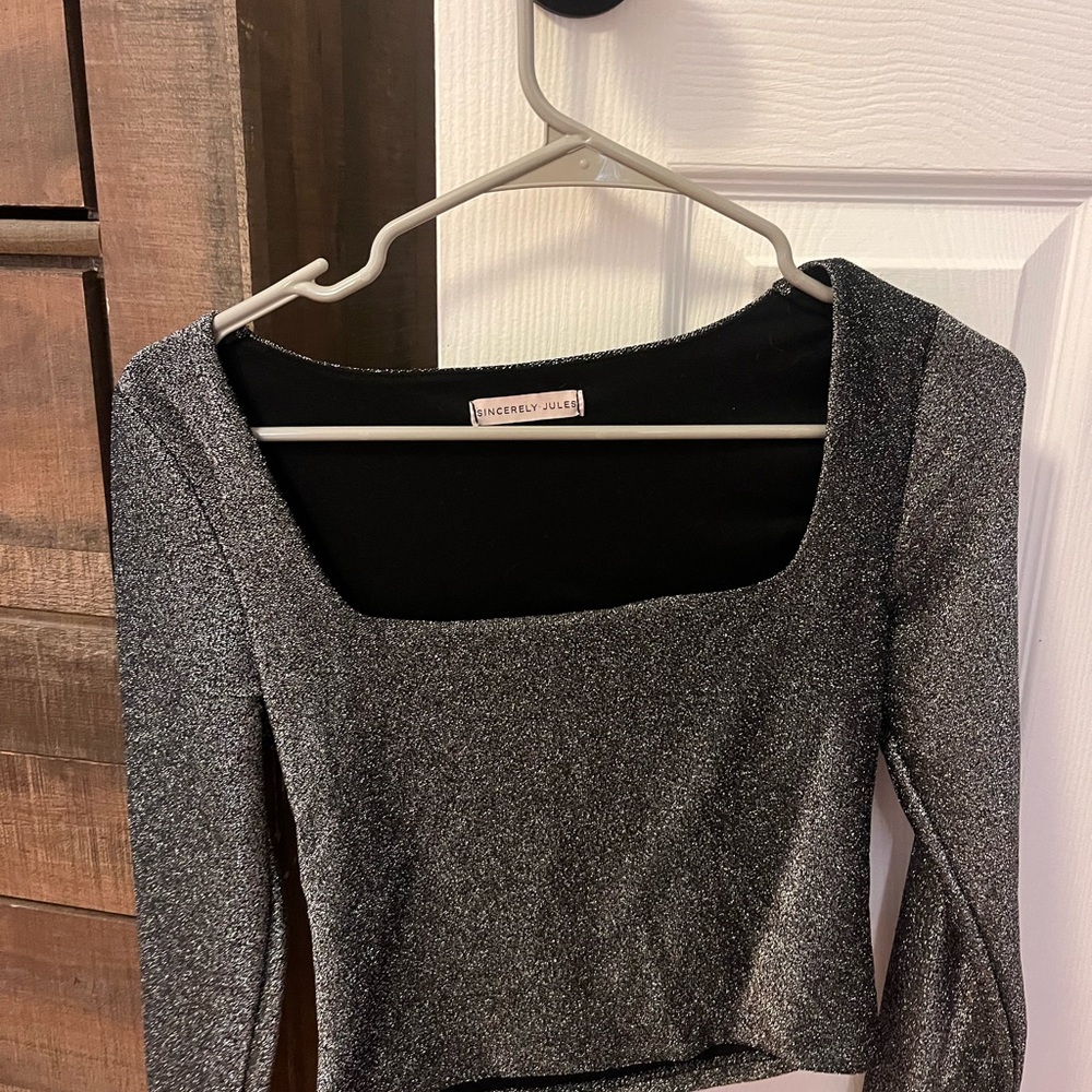 Sincerely Jules Black and Silver Glitter Top
